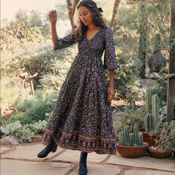 Christy Dawn Dresses & Skirts - Christy Dawn Basil Dress XS S P In Navy Anemone Vine Floral Cottagecore